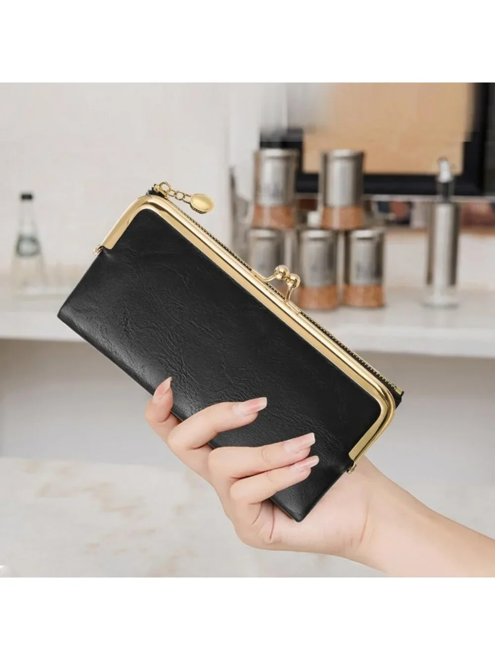 Vintage Leather Bifold Wallet for Women | Kiss Lock Clutch Purse & Card Holder